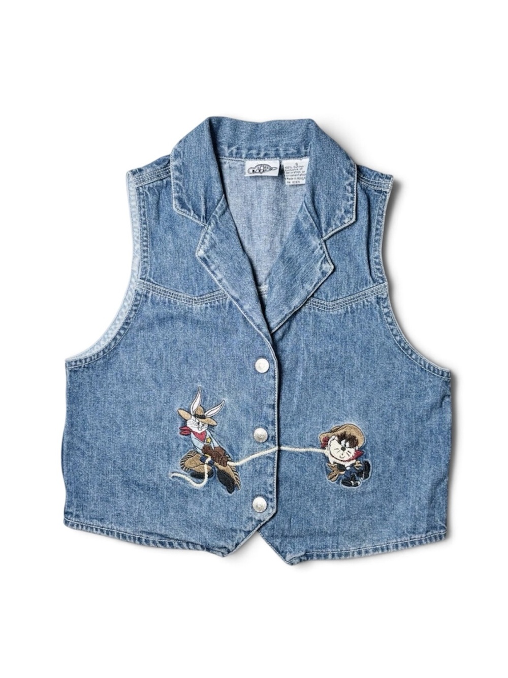 Rare Vintage 90s Acme Kids Looney Tunes Cowboy Bugs Bunny Taz Denim Vest S 5-7Y